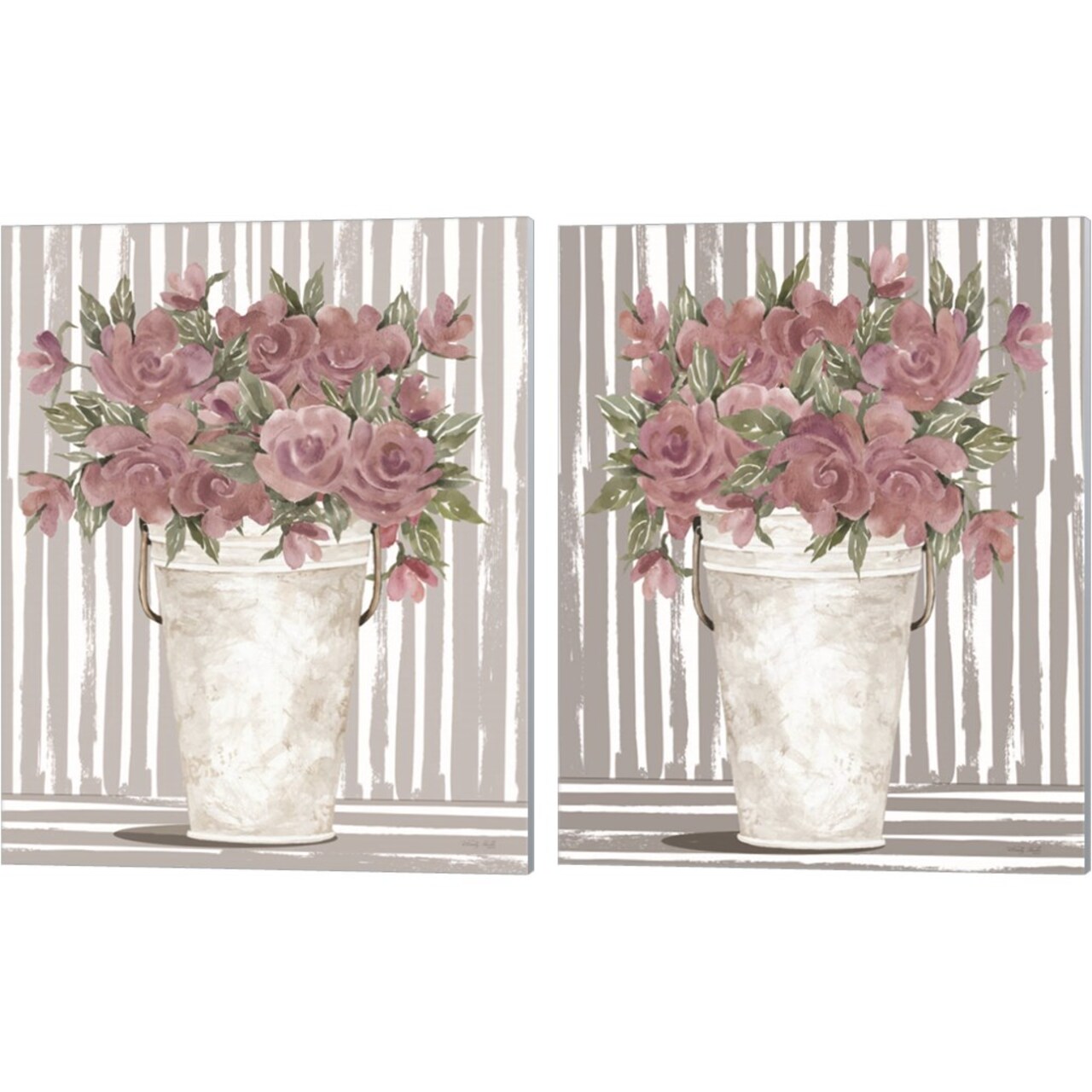 Pink Posies by Cindy Jacobs 12" x 15" Canvas Wall Art (Set of 2)